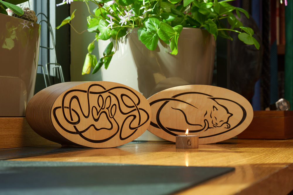 Handmade wooden pet urn by Pulvis Art Urns
