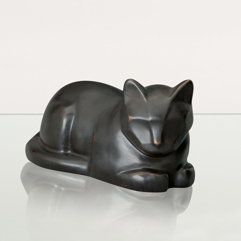 At Rest dark matte patina cast bronze cat urn